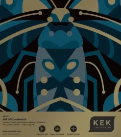 Art deco goud behang animaux beetle - blauw