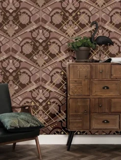 Art deco goud behang animaux butterfly - taupe