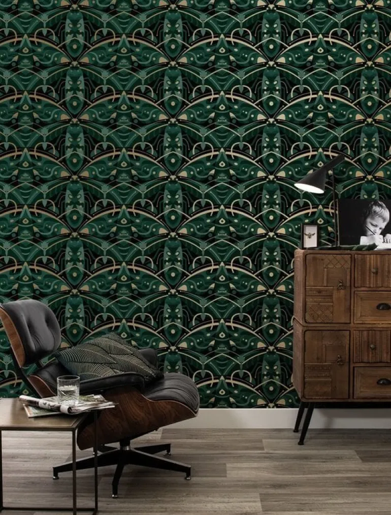 Art deco goud behang animaux beetle - groen