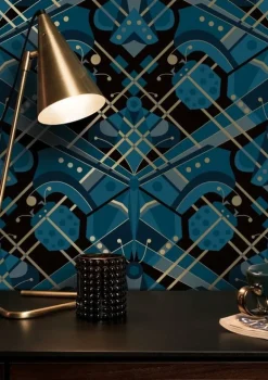 Art deco goud behang animaux butterfly - blauw