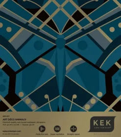 Art deco goud behang animaux butterfly - blauw