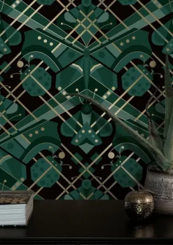 Art deco goud behang animaux butterfly - groen