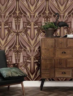 Art deco goud behang animaux grasshopper - taupe