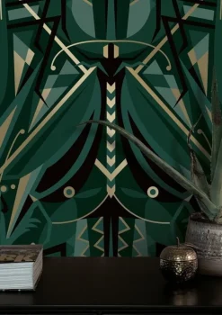 Art deco goud behang animaux grasshopper - groen