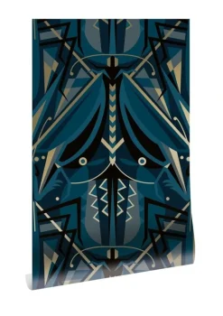 Art deco goud behang animaux grasshopper - blauw