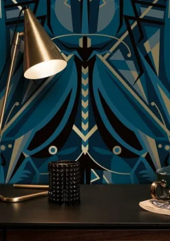 Art deco goud behang animaux grasshopper - blauw