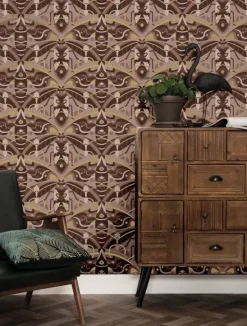 Art deco goud behang animaux beetle - taupe