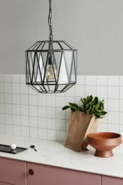 Ate hanglamp glas triangels - zwart