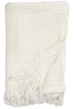 Bedsprei met franjes linnen - wit