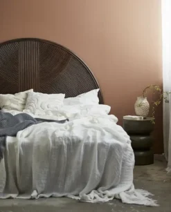 Bedsprei met franjes linnen - wit