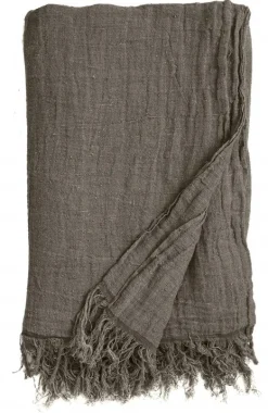 Bedsprei met franjes linnen - grijs/bruin