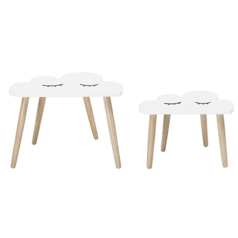 Bijzettafel set wit hout wolken