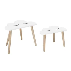 Bijzettafel set wit hout wolken