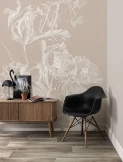 Engraved bloemen behang zand WP-745 200x280cm