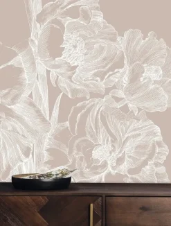 Engraved bloemen behang zand WP-745 200x280cm