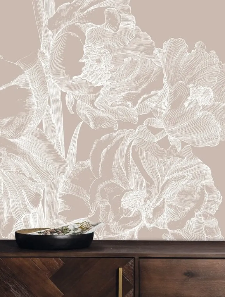Engraved bloemen behang zand WP-745 200x280cm