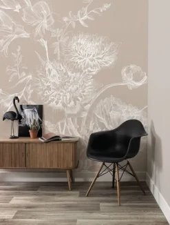 Engraved bloemen behang zand WP-754 200x280cm