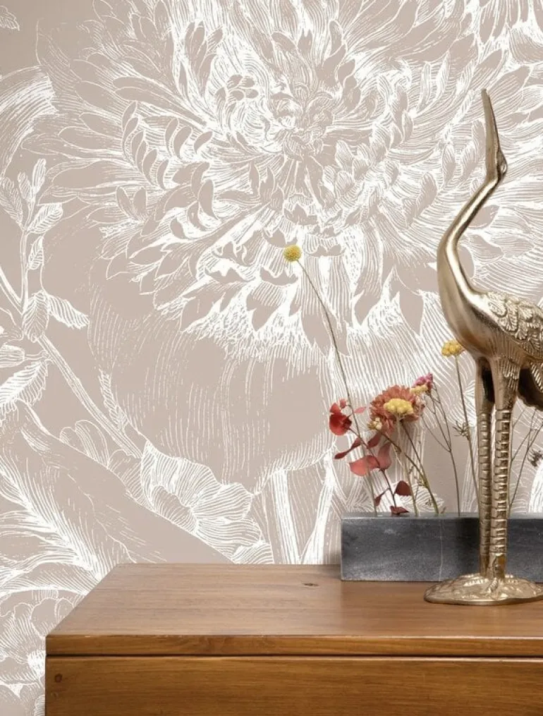 Engraved bloemen behang zand WP-754 200x280cm