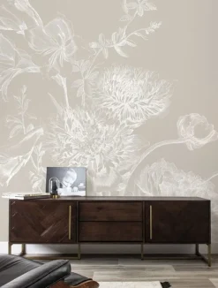 Engraved bloemen behang grijs WP-755 300x280cm
