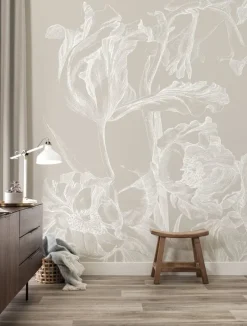 Engraved bloemen behang WP-743 grijs 200x280cm