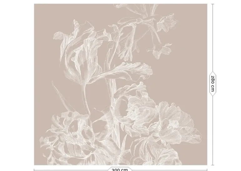 Engraved bloemen behang zand WP-748 300x280cm