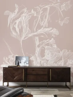 Engraved bloemen behang zand WP-748 300x280cm