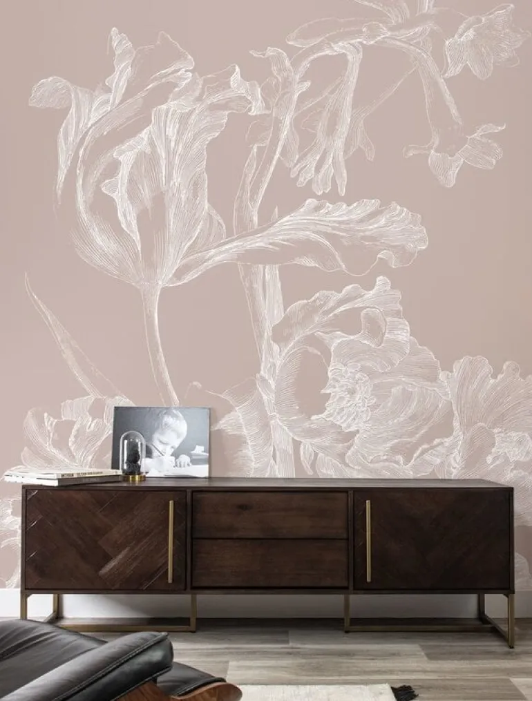 Engraved bloemen behang zand WP-748 300x280cm