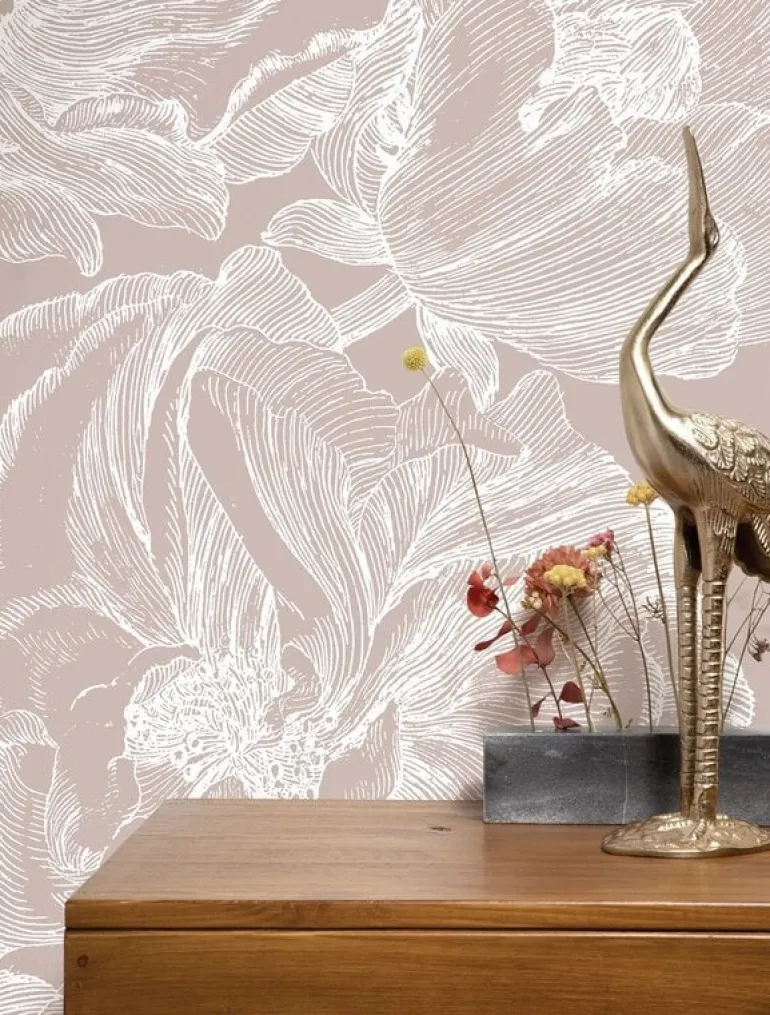 Engraved bloemen behang zand WP-748 300x280cm