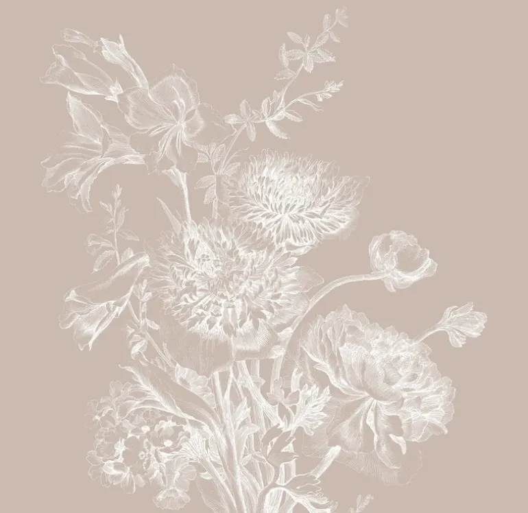 Engraved bloemen behang zand WP-757 300x280cm