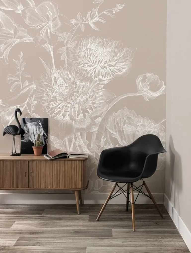 Engraved bloemen behang zand WP-757 300x280cm