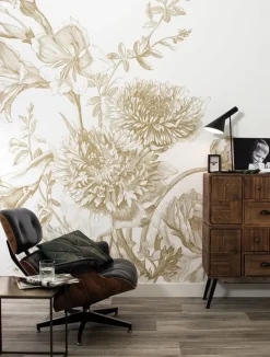 Engraved flowers goud behang MW-030 - 400x280cm