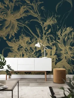 Engraved flowers goud behang MW-013 - 200x280cm