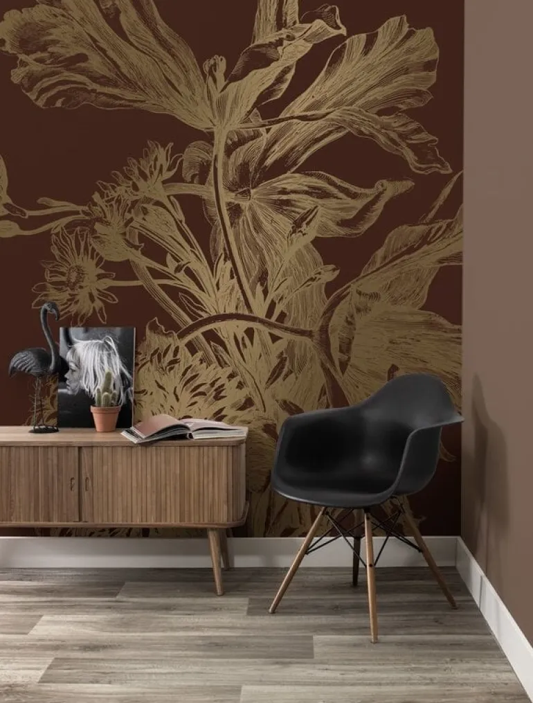 Engraved flowers goud behang MW-025 - 200x280cm