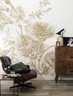 Engraved flowers goud behang MW-029 - 300x280cm