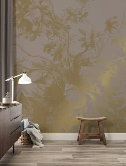 Engraved flowers goud behang MW-017 - 300x280cm