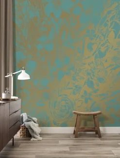 Engraved flowers goud behang MW-019 - 200x280cm