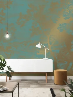 Engraved landscapes goud behang MW-036 - 400x280cm