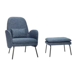 Fauteuil met voetenbank - blauw
