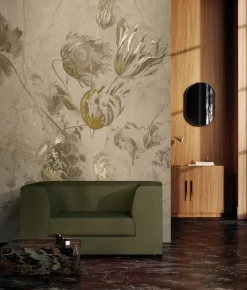 Fresco Flowers behang FU-052 - 292,2x280cm goud/beige