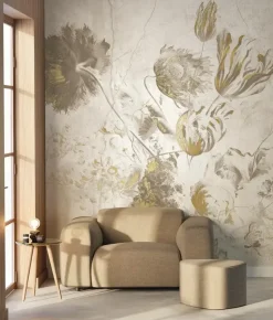Fresco Flowers behang FU-061 - 292,2x280cm goud/wit