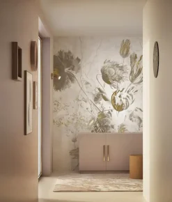 Fresco Flowers behang FU-061 - 292,2x280cm goud/wit