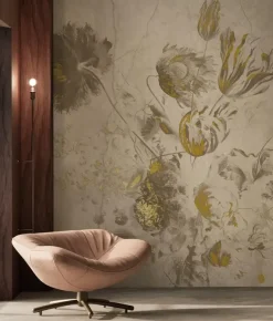 Fresco Flowers behang FU-053 - 389,6x280cm goud/beige