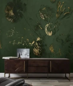 Fresco Flowers behang FU-059 - 389,6x280cm goud/groen