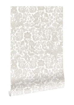 Getekende bloemen behang 100x280cm beige - FR-005