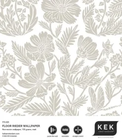 Getekende bloemen behang 100x280cm beige - FR-005