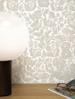 Getekende bloemen behang 100x280cm beige - FR-005