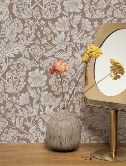 Getekende bloemen behang 100x280cm nude - FR-002