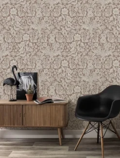 Getekende bloemen behang 100x280cm nude - FR-002