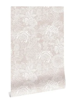 Getekende bloemen behang 100x280cm nude - FR-013