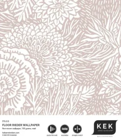 Getekende bloemen behang 100x280cm nude - FR-013